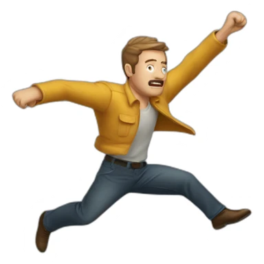 A man flying away from a punch sticker