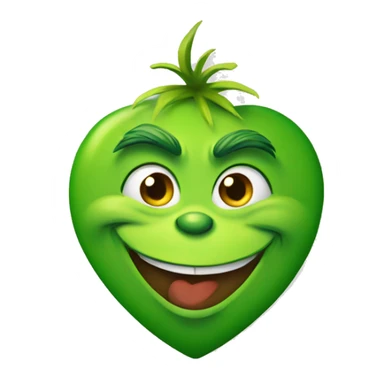 Smiling grinch face in a green heart sticker