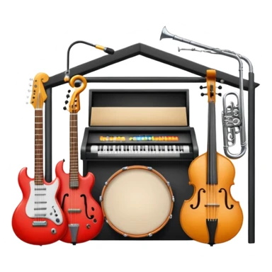 Garage with musical instruments set up  sticker