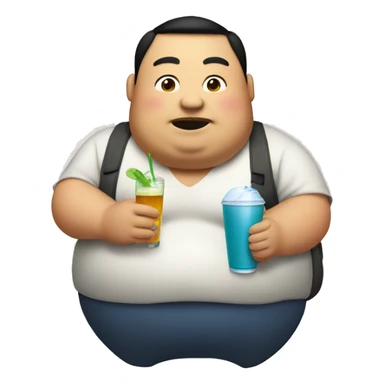 Fat asian man with drink sticker