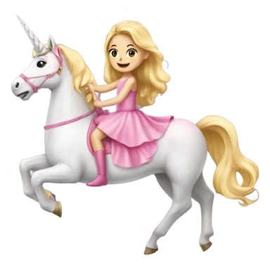 Little blonde girl in a princess dress riding a big pink unicorn  sticker