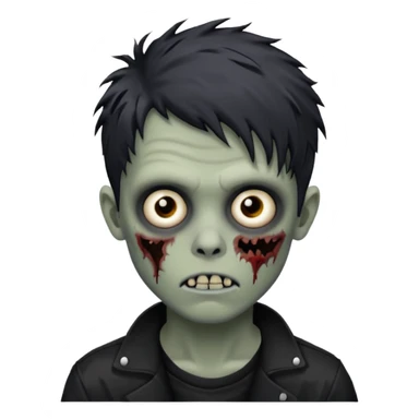 Zombie Boy with black médium large messy hair and teenager aparience, black background sticker