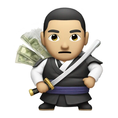 Japanese Yakuza with Samurai Sword but also holding a bag of fat stacks of money sticker