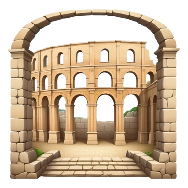 Cinematic Realistic Pula Arena Landmark Emoji, presenting the grand Roman amphitheater with towering stone arches. sticker