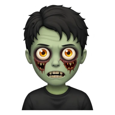 a boy with wavy hair, a zombie-shaped mouth piercing hum, and black hair with a black shirt too sticker