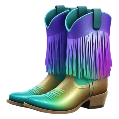 Realistic blue purple green ombre pair of fashion cowgirl boots with sparkly shiny glitter fringe on them. sticker
