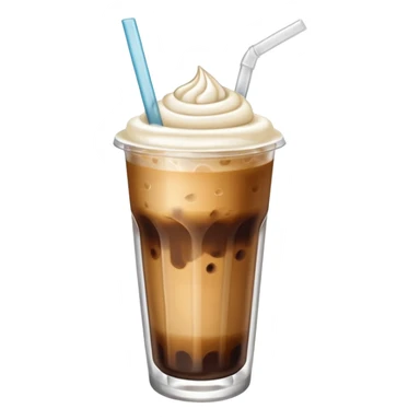 aesthetic iced coffee inside glass cup with glass straw and vanilla foam sticker