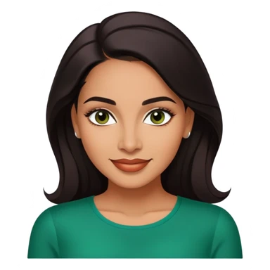 Professional portrait of Lynette Torres, Puerto Rican actress with radiant medium brown skin, charismatic expression, bright dark eyes, beautifully shaped eyebrows, charming smile, long sleek dark hair, wearing an elegant green top sticker