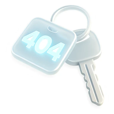A set of 3D rendered car keys with a distinctive key fob displaying "404" in a light sky blue #ace8de sticker