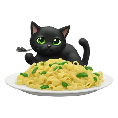 black Cat green eyes eating pasta sticker