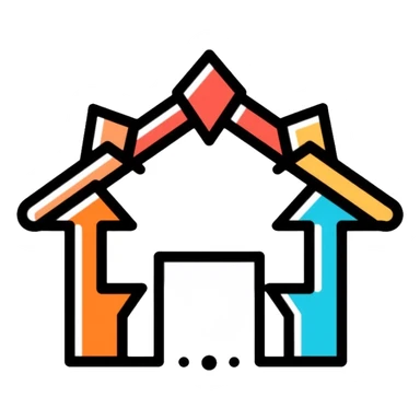 House with multiple arrows pointing inward from all directions, symbolizing environmental influence on behavior sticker