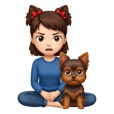 Angry Brunette girl with red yorkie  sticker