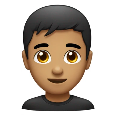 short black straight not combed hair to all the way down, black eyebrow teen round face sticker