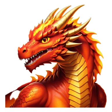 cinematic-noble-fierce-fire-dragon-portrait-emoji,-poised-and-imposing,-with-a-muscular,-scaled-body-ablaze-in-fiery-hues-of-crimson,-molten-orange,-and-molten-gold,-and-intense,-burning-eyes-that-mirror-the-heart-of-a-volcano;-rendered in detail sticker