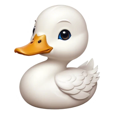 Cinematic Noble White Duck Portrait Emoji, Poised and regal, with a sleek, streamlined build and a pristine, well-groomed pure white plumage, deep-set soulful bright eyes, Simplified yet sharp and sophisticated features, highly detailed, glowing with a soft, dignified glow, high shine, intelligent and graceful, stylized with an air of aquatic elegance, focused and attentive, soft glowing outline, capturing the essence of a watchful and confident waterfowl, so majestic it feels as though it could glide out of the screen with effortless authority! sticker