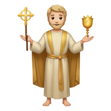 fullbody apostle Peter, classic emoji style, lighter colors, sleeveless shirt like in 'The Chosen', plain robes, expressive face, standing, smiling, halo sticker