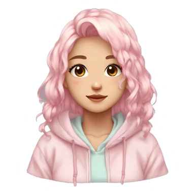 Gorgeous pastel anime girl with blushing face and hair garnitures and pretty hair and a hoodie aesthetic trending style sticker