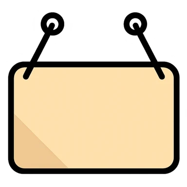 minimalist beige shaped door sign with shadows and highlights, hanging on two nails, icon color outlined style sticker