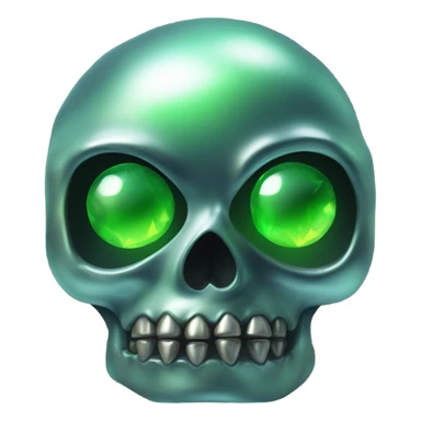 A metallic peralescent skull with glowing green gem eyes and black thorns sticker