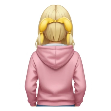 back view of a blonde with long hair, in light pink hoodie, iOS Apple emoji style sticker