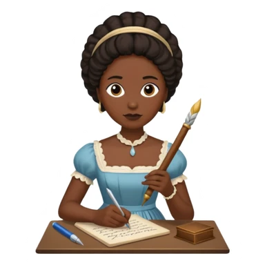 Jane austin writing with a quill in hand, make her black sticker