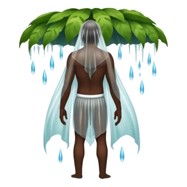 full body dark skin forest spirit man from behind under waterfall veil sticker