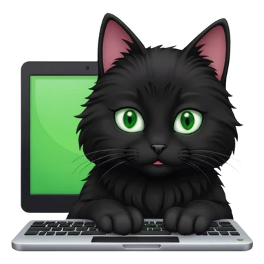 black cat working on a computer. sticker
