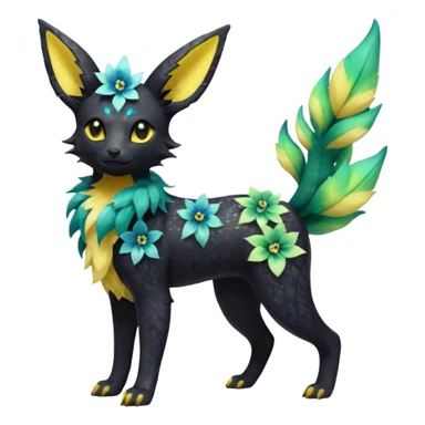 Multicolored sparkly light realistic pretty cool elegant realistic floral exotic Trico-Bolthund-Electrike-Luxray-Umbreon-Leafeon-hybrid, full body sticker