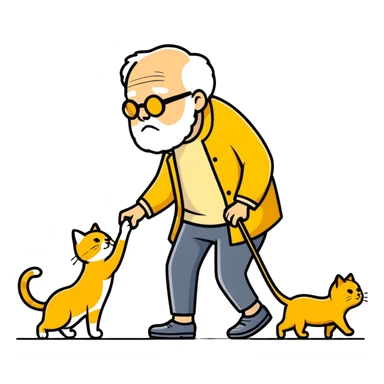 old blind man stepping on golden cat sticker