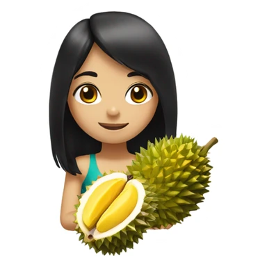 Girl with black hair with durian fruit sticker