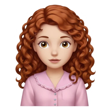 garota branca de cabelos longos cacheado partido ao meio castanho avermelhada com olhos castanhos e blusa rosa bebê sticker