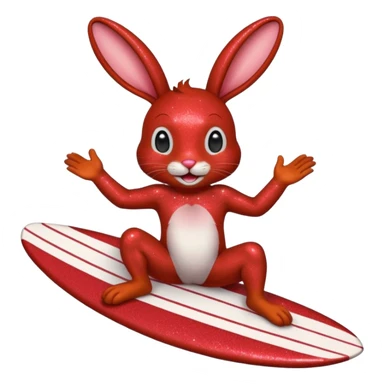 Surfing red glitter rabbit Happy  sticker