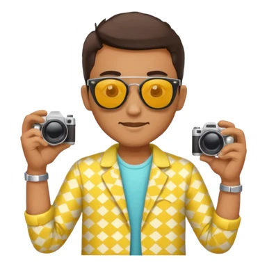fotographer with yellow paterned summer clothes and sun glasses sticker