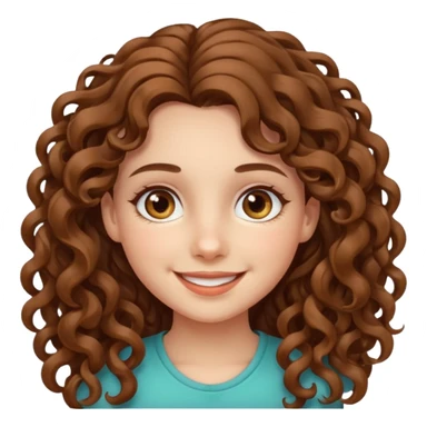 A girl with long curly brown hair, fair skin and beautiful hazel eyes, smiling.  sticker
