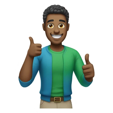 happy guy with blue and green clothes shows thumbs up sticker