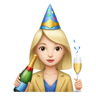 girl with Champagne bottle with party cap sticker