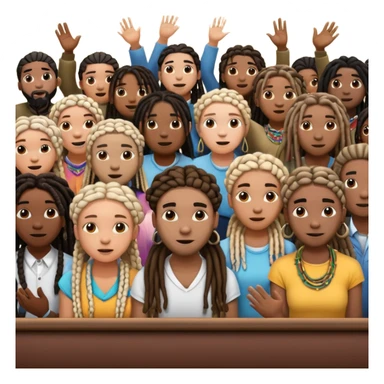 Crowd of fans consisting of African American men with dreadlocks and African American women with braids all in crowd enjoying concert sticker