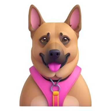 Add a pink harness, pink muzzle, and pink collar to the Belgian Malinois dog, keeping the 3D emoji iOS 18 style sticker