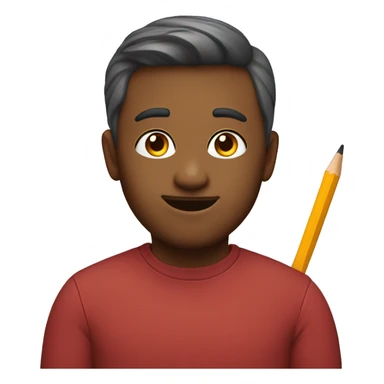 a content editor with a pencil behind their ear, only face like an apple memoji sticker