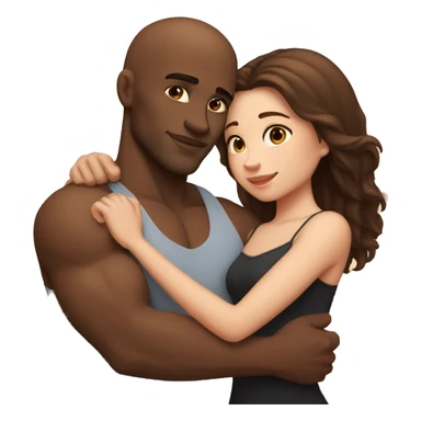 Beautiful Girl with long brown hair and boy with brown hair cuddling, Bald black man with big biceps sticker