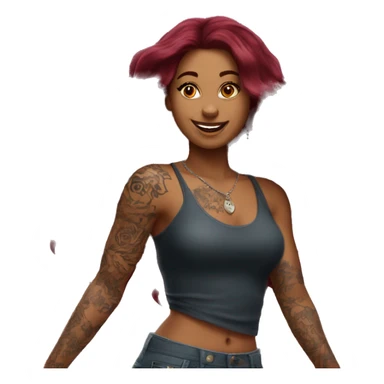 Beautiful tattooed burgundy long haired woman dancing sticker