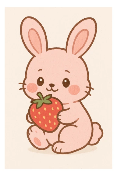 pink bunny holding strawberry sticker