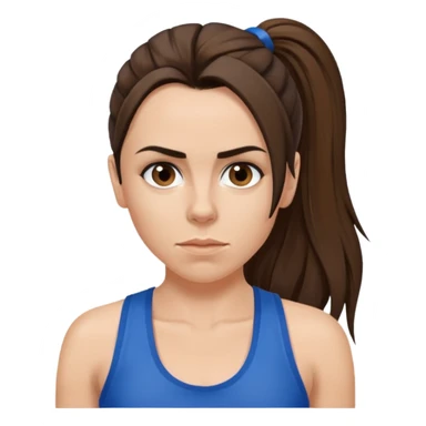 Melanie C with hazel eyes, dark brown long ponytail hair, blue tank top sticker