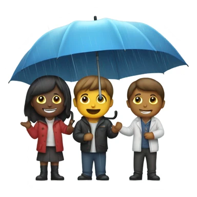 4 friends with umbrella playing with a ship in the rain sticker