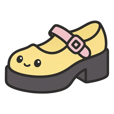 Make the shoes pastel yellow with black and pink accents, kawaii style, no socks, no hearts, transparent background sticker