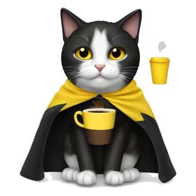 Cat drink to  coffee,  black and yellow cape sticker