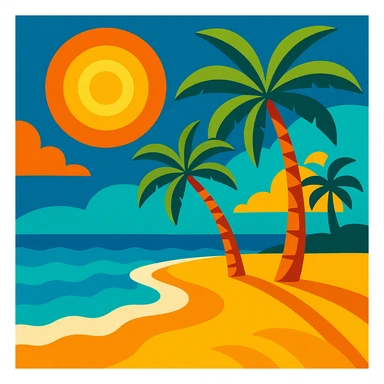 summer vibrant beach scene with palm trees sun and ocean colorful style sticker