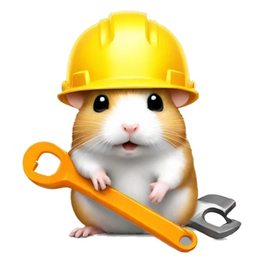 hamster in a construction helmet with a wrench sticker
