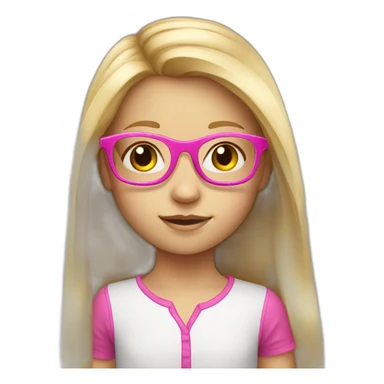 blond child girl with shoulder long hair and pink glasses sticker