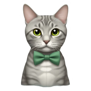 Aesthetic fat grey tabby British short hair full body cat with sage green bow tie sticker